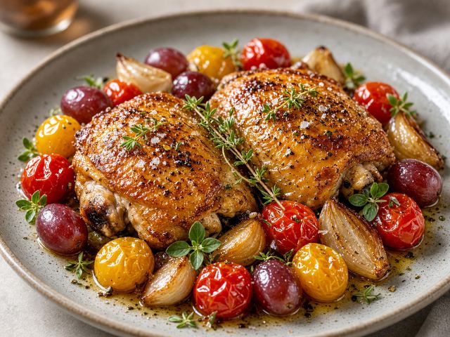 One-Pan Tomato Grape Chicken Bake
