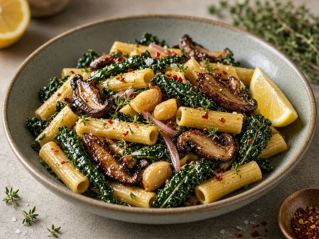 Roasted Mushroom & Kale Pasta