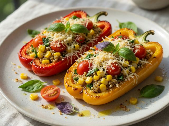 Sautéed Corn & Basil Stuffed Peppers