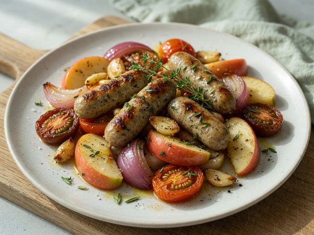 Sheet Pan Apples & Late Tomatoes with Sausage