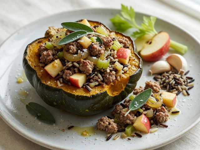 Stuffed Acorn Squash with Sausage and Apples