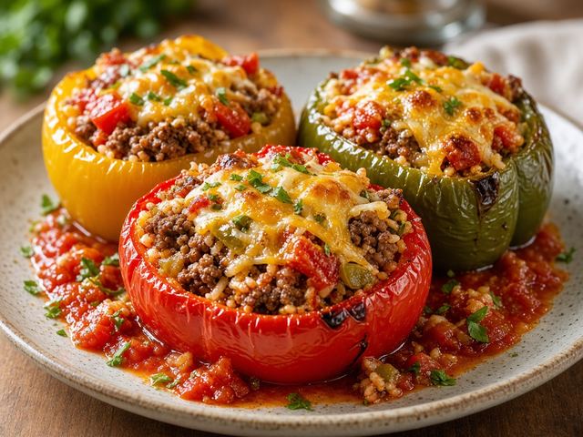 Stuffed Bell Peppers with Beef & Rice