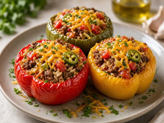 Stuffed Bell Peppers with Beef & Rice