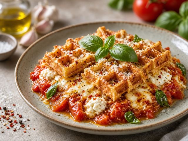 Waffle-Topped Tomato Basil Casserole
