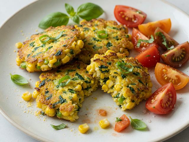 Basil Corn Fritters with Tomatoes