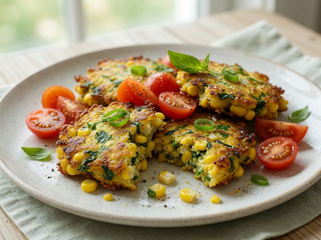 Basil Corn Fritters with Tomatoes