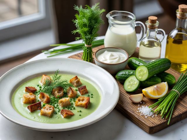 Chilled Cucumber & Dill Soup with Rye Croutons