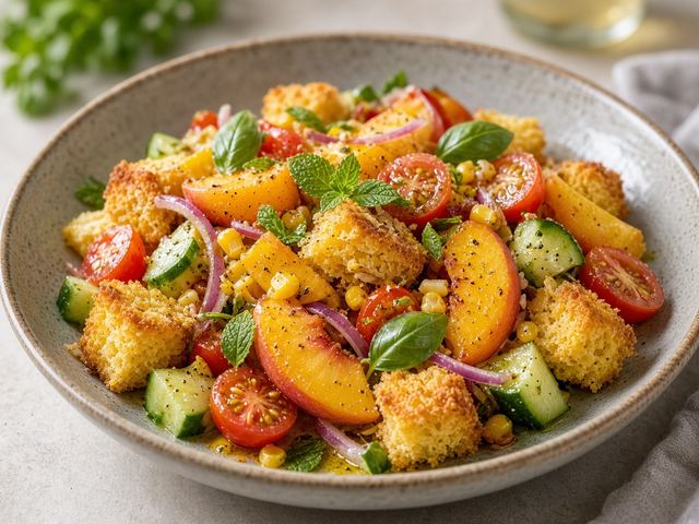 Cornbread Panzanella with Peaches