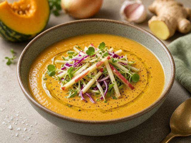 Creamy Pumpkin Soup with Apple Slaw