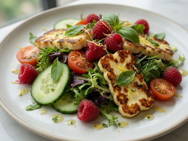 Grilled Halloumi & Raspberry Salad
