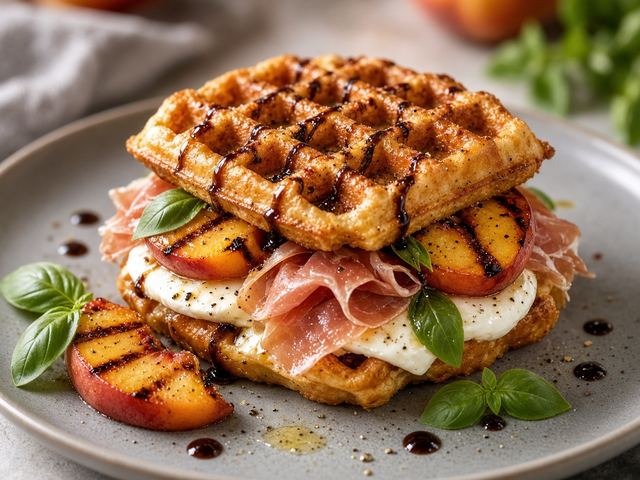 Grilled Peach & Prosciutto Waffle Panini