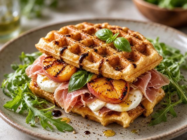 Grilled Peach & Prosciutto Waffle Panini