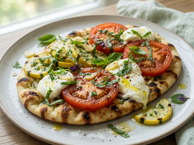 Grilled Tomato Flatbread with Herbed Squash