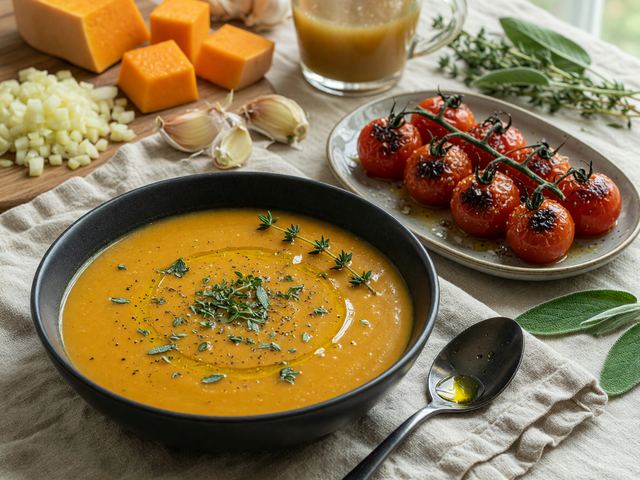 Herbed Squash Soup with Blistered Tomatoes