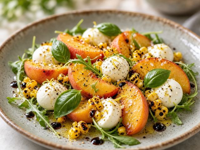 Peach Caprese with Charred Corn