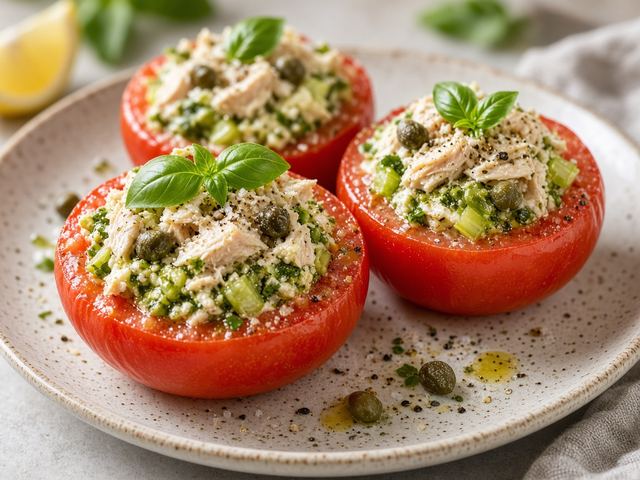 Pesto Tuna Stuffed Tomatoes
