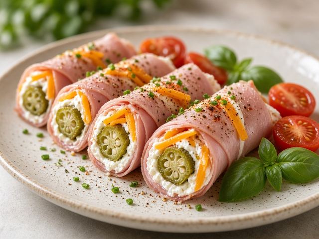 Pickled Okra & Ham Roll-Ups