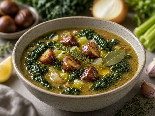 Roasted Chestnut & Kale Soup
