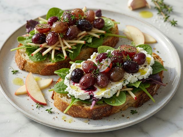 Roasted Grape & Greens Tartines