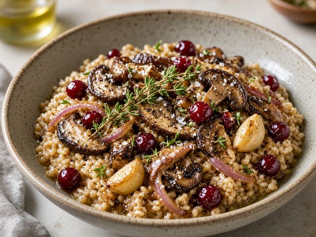 Roasted Mushroom Cranberry Farro Bowl