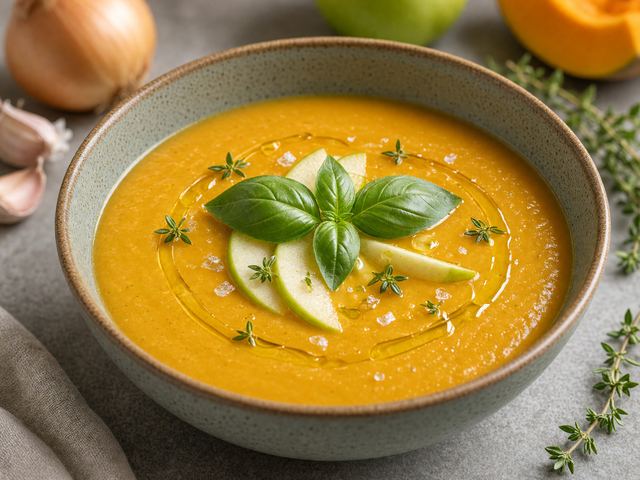 Squash Apple Soup with Fresh Basil