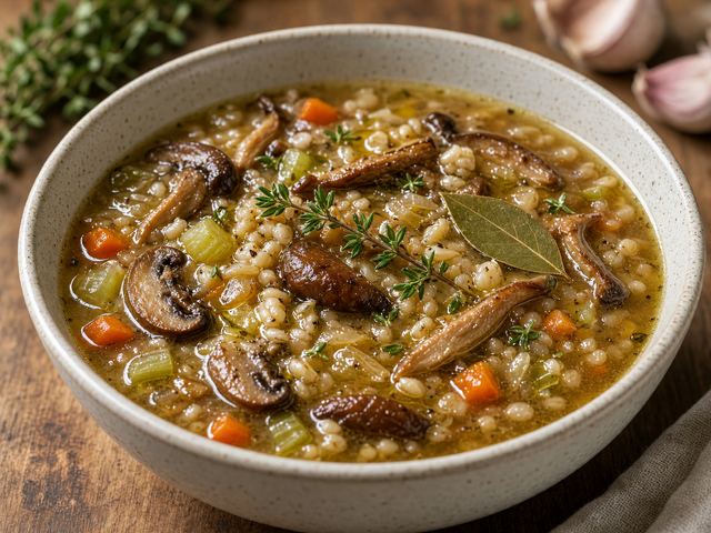 Warm Mushroom Barley Soup