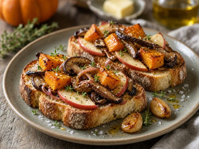Warm Mushroom Pumpkin Apple Tartines