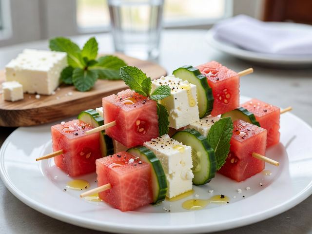 Watermelon Feta Skewers with Mint
