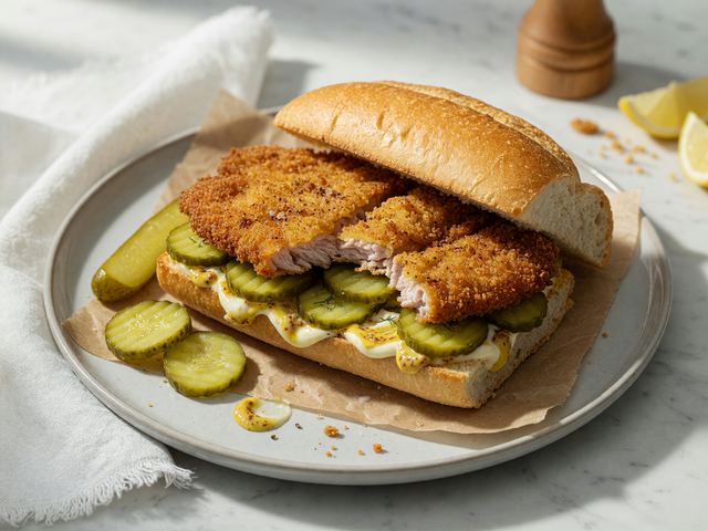 Wiener Schnitzel Sandwich with Pickles