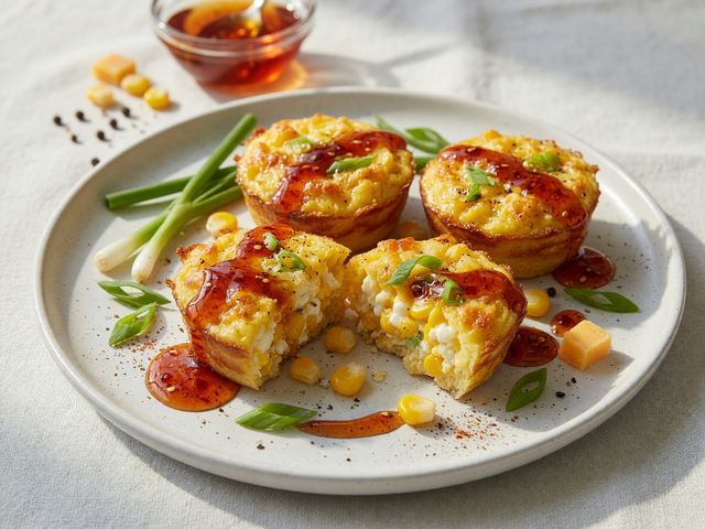 Air-Fryer Cheddar Corn Egg Bites with Hot Honey