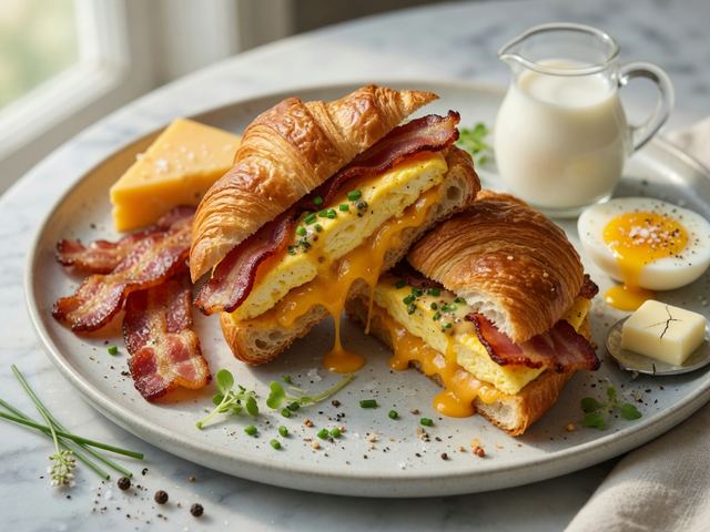 Bacon Egg & Cheddar Croissant Breakfast Sandwiches