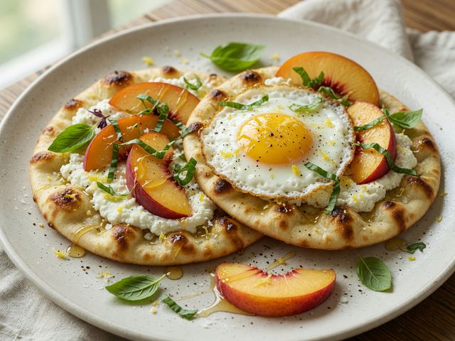 Basil Peach & Ricotta Breakfast Flatbreads