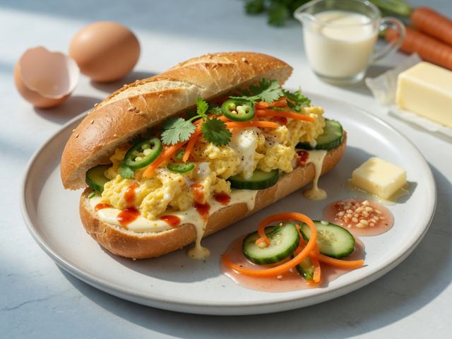 Breakfast Banh Mi with Soft Scrambled Eggs and Quick Pickles