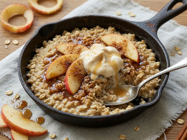 Brown-Butter Honeycrisp Skillet Oatmeal with Maple Cream