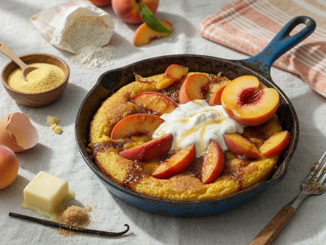 Brown-Butter Peach & Cornmeal Breakfast Skillet with Yogurt