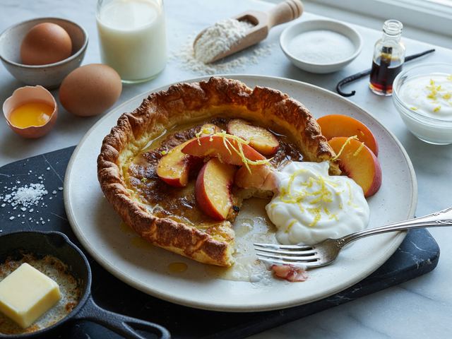 Brown-Butter Peach Dutch Baby with Lemon Yogurt
