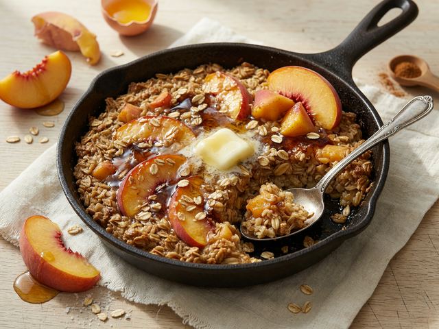 Brown-Butter Peach Skillet Baked Oatmeal
