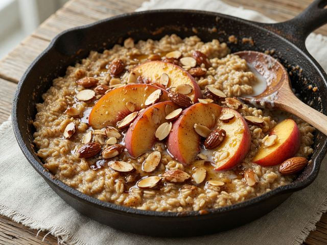 Brown-Butter Peach Skillet Oatmeal with Toasted Almonds