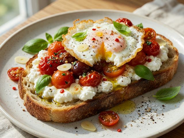 Burst Cherry Tomato Cottage Cheese Egg Toast
