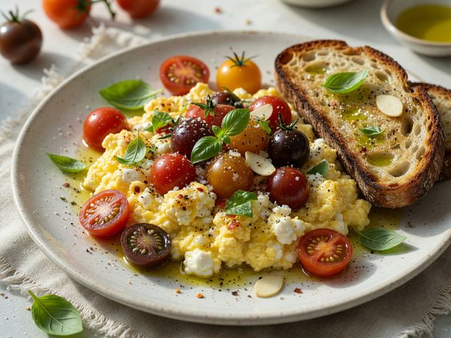 Burst Heirloom Tomato & Basil Cottage-Cheese Egg Bowls