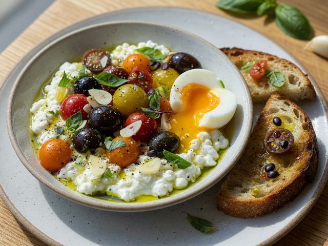 Burst Heirloom Tomato Cottage-Cheese Breakfast Bowls with Jammy Eggs