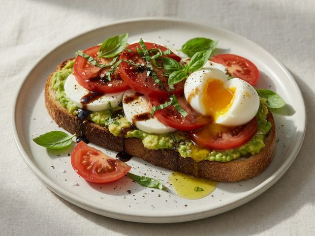 Caprese Avocado Toast with Soft-Boiled Eggs & Balsamic Glaze