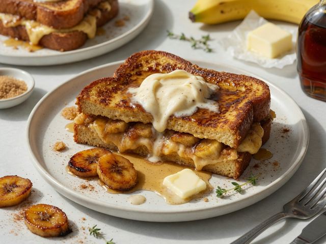 Caramelized Banana Stuffed French Toast with Maple Cream Cheese