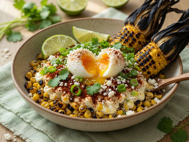 Charred Corn Elote Breakfast Bowls with Soft Eggs