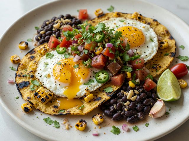 Charred Corn Huevos Rancheros with Heirloom Pico