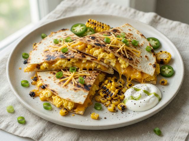 Charred Sweet Corn & Cheddar Breakfast Quesadillas