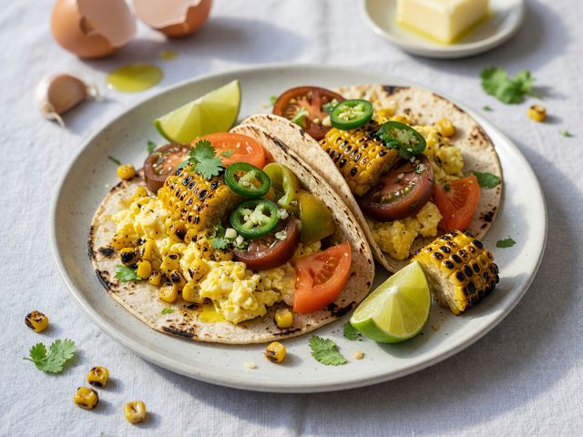 Charred Sweet Corn & Heirloom Tomato Breakfast Tacos
