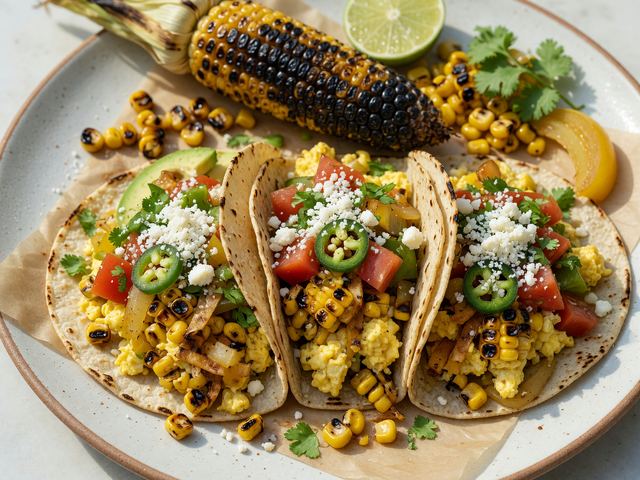 Charred Sweet Corn Migas Breakfast Tacos