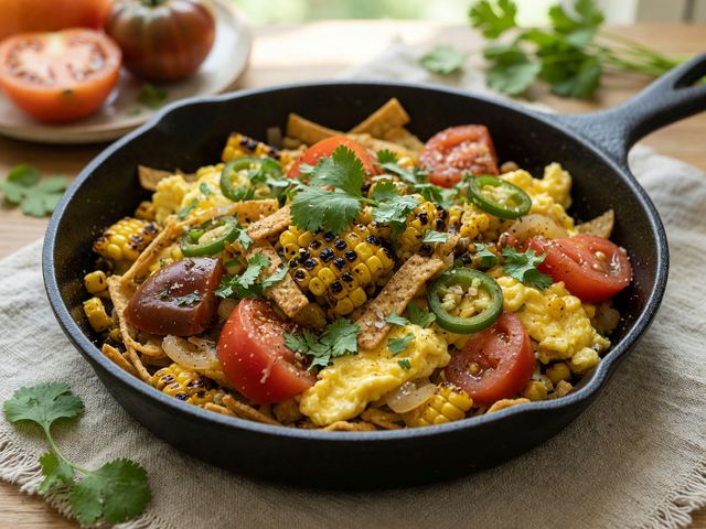 Charred Sweet Corn & Tomato Migas Skillet