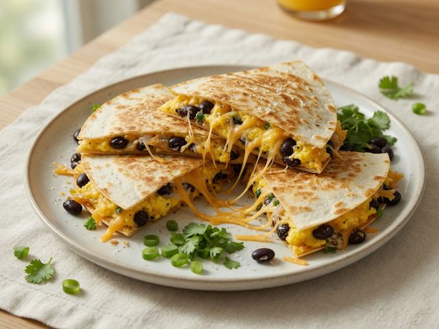 Cheesy Egg and Black Bean Breakfast Quesadillas
